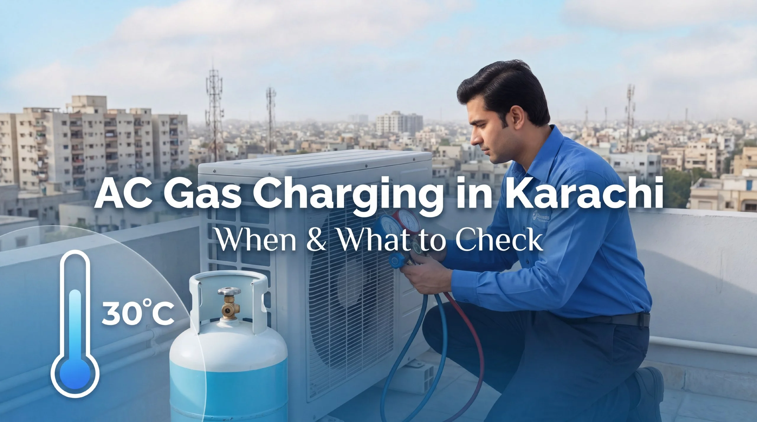 AC gas charging and refrigerant pressure testing in Karachi